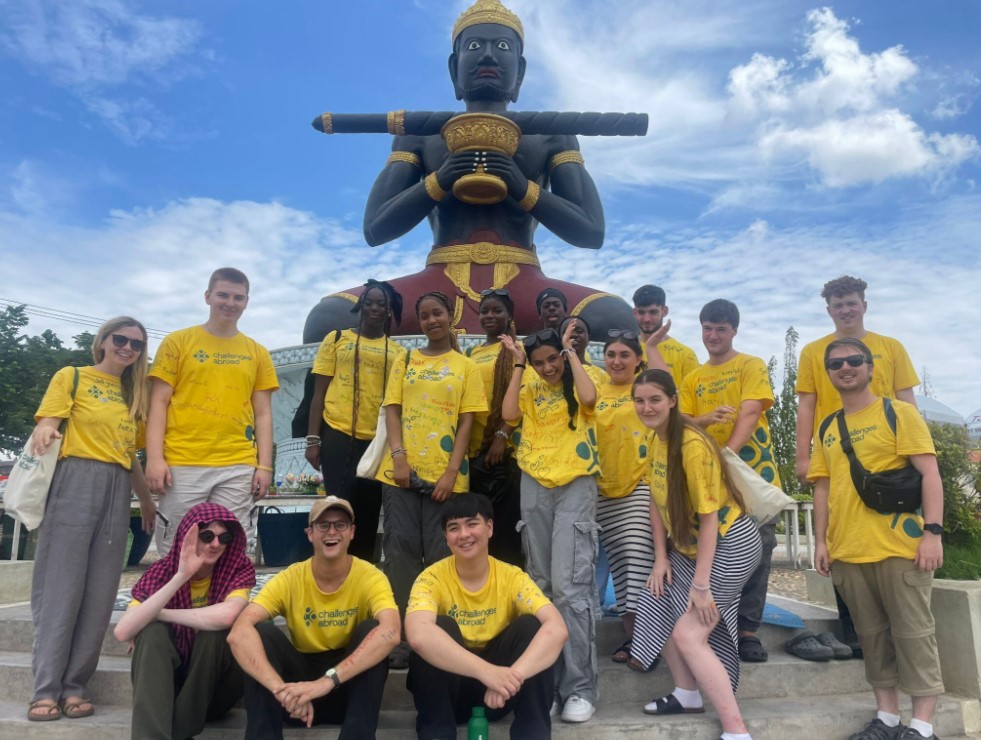 Archbishop Ilsley students visiting a cultural landmark and experiencing local culture during their Cambodia programme.